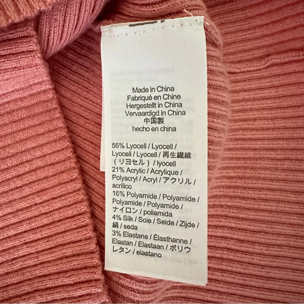 J.Crew Pink Puff-Sleeve Silk-Blend Short Sleeve Ribbed Knit Top Sweater